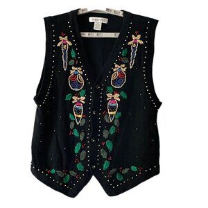 Arriviste Christmas Vest Embroidered Ornaments Beaded Womens XL